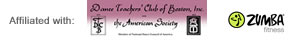 affiliated with dance teachers club of greater Boston and Zumba fitness logos